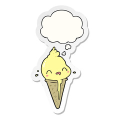 cute cartoon ice cream and thought bubble as a printed sticker