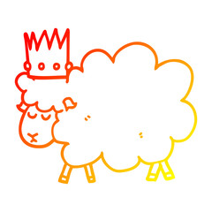 warm gradient line drawing cartoon sheep wearing crown
