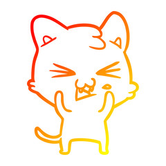 warm gradient line drawing cartoon cat hissing