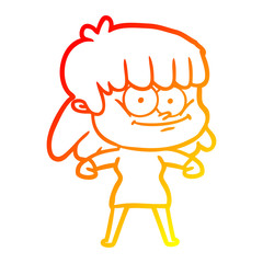 warm gradient line drawing cartoon smiling woman