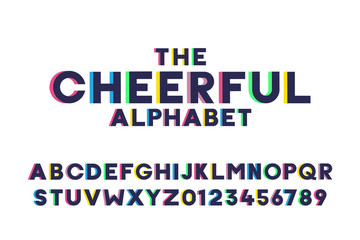 The cheerful alphabet. Vector trendy font effect. Modern solid typeface design with letters and numbers