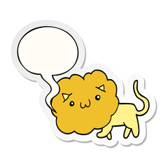 cute cartoon lion and speech bubble sticker