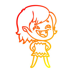 warm gradient line drawing cartoon laughing vampire girl
