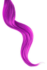 Pink hair isolated on white background. Long wavy ponytail