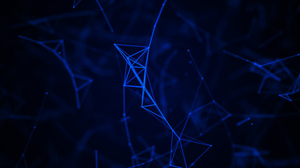 Digital plexus of many glowing lines and dots. Abstract futuristic background. 3D rendering