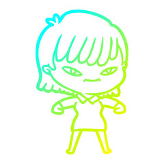 cold gradient line drawing cartoon woman