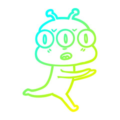cold gradient line drawing cartoon three eyed alien