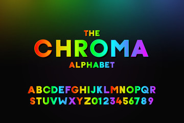 Fototapeta premium Trendy alphabet with gradients in all colors. Modern vector font design effect with all colors of the rainbow. Includes letters and numbers