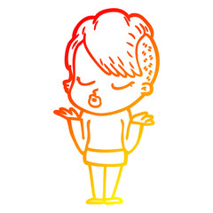 warm gradient line drawing cartoon pretty hipster girl
