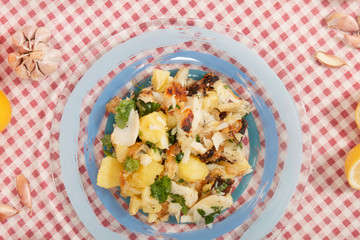 Grilled Codfish with potatoes and olive oil.