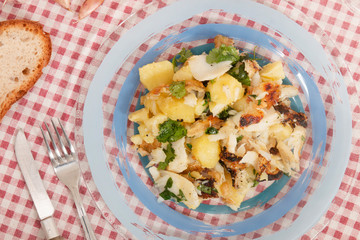 Grilled Codfish with potatoes and olive oil.
