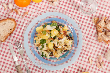 Grilled Codfish with potatoes and olive oil.