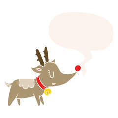 cartoon christmas reindeer and speech bubble in retro style