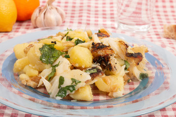 Grilled Codfish with potatoes and olive oil.