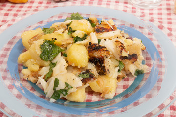 Grilled Codfish with potatoes and olive oil.