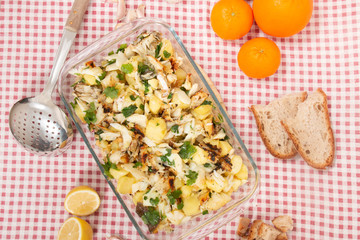 Grilled Codfish with potatoes and olive oil.