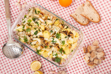 Grilled Codfish with potatoes and olive oil.