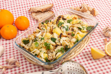 Grilled Codfish with potatoes and olive oil.