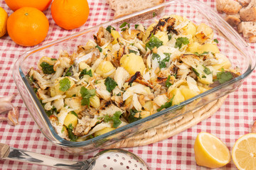 Grilled Codfish with potatoes and olive oil.