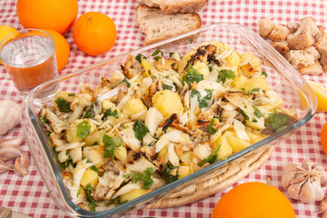 Grilled Codfish with potatoes and olive oil.