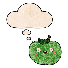 cartoon apple and thought bubble in grunge texture pattern style