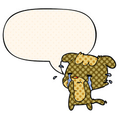 cartoon sad dog crying and speech bubble in comic book style