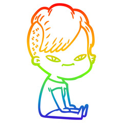 Obraz premium rainbow gradient line drawing cute cartoon girl with hipster haircut