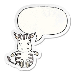 cute cartoon zebra and speech bubble distressed sticker