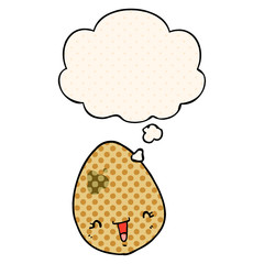 cartoon egg and thought bubble in comic book style