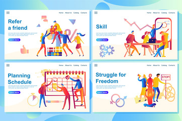 Illustration of the web page concept of a business meeting, teamwork, training professional skill, where people discuss some ideas, presentation of growing processes. Concepts for landing page.