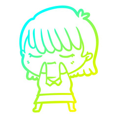cold gradient line drawing cartoon woman