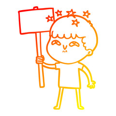 warm gradient line drawing cartoon amazed boy