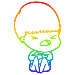 rainbow gradient line drawing cartoon stressed man