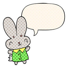 cute cartoon tiny rabbit and speech bubble in comic book style
