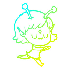 cold gradient line drawing cartoon alien girl