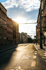 Street in Prague on a sunny evening, Czech Republic 