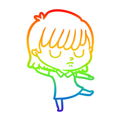 rainbow gradient line drawing cartoon woman