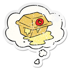 cartoon take out and thought bubble as a distressed worn sticker
