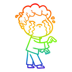 rainbow gradient line drawing cartoon man crying