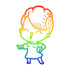 rainbow gradient line drawing happy cartoon hipster girl