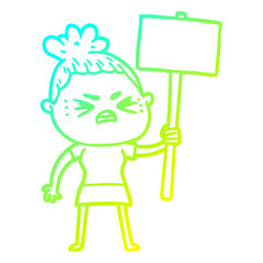 cold gradient line drawing cartoon angry woman
