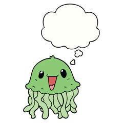 cartoon jellyfish and thought bubble
