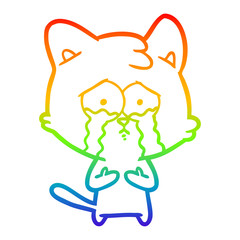 rainbow gradient line drawing cat crying cartoon