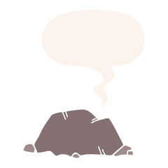 cartoon rock and speech bubble in retro style