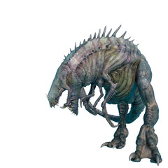 Fototapeta premium alien animal is looking down in a white background