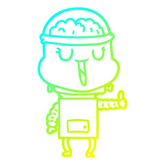 cold gradient line drawing happy cartoon robot