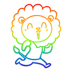 rainbow gradient line drawing laughing lion cartoon