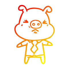 warm gradient line drawing cartoon angry pig in shirt and tie