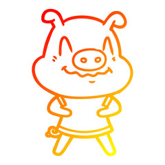 warm gradient line drawing nervous cartoon pig