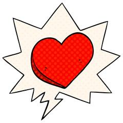 cartoon love heart and speech bubble in comic book style